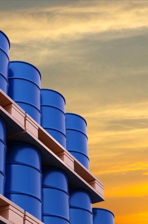 NZ chemical suppliers -blue chemical barrels on a pallet